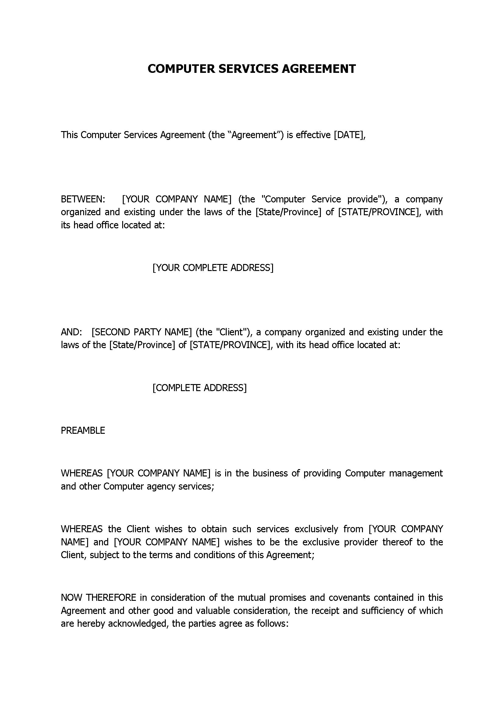 Computer Services Agreement